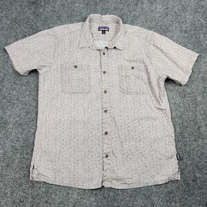 Patagonia Back Step Shirt Mens XL Gray Short Sleeve Button Up Geometric Print
